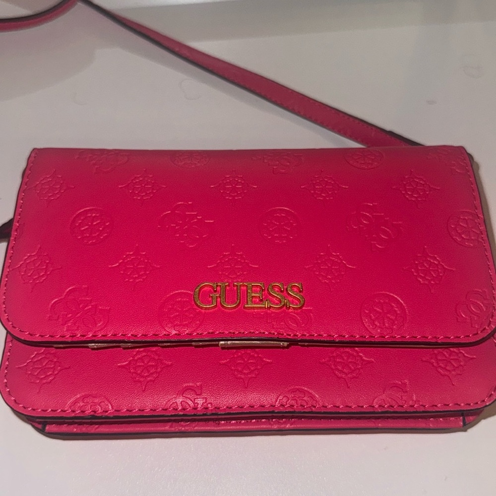 GUESS Geva Three Compartment Organizer Bag Magenta Logo